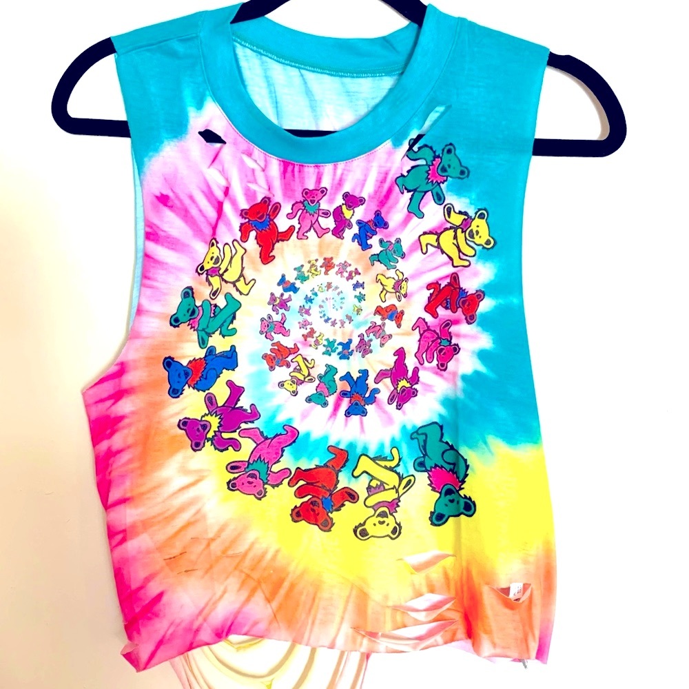 Grateful Dead Dancing Bear Tie Dye Crop Top 🌸🌙